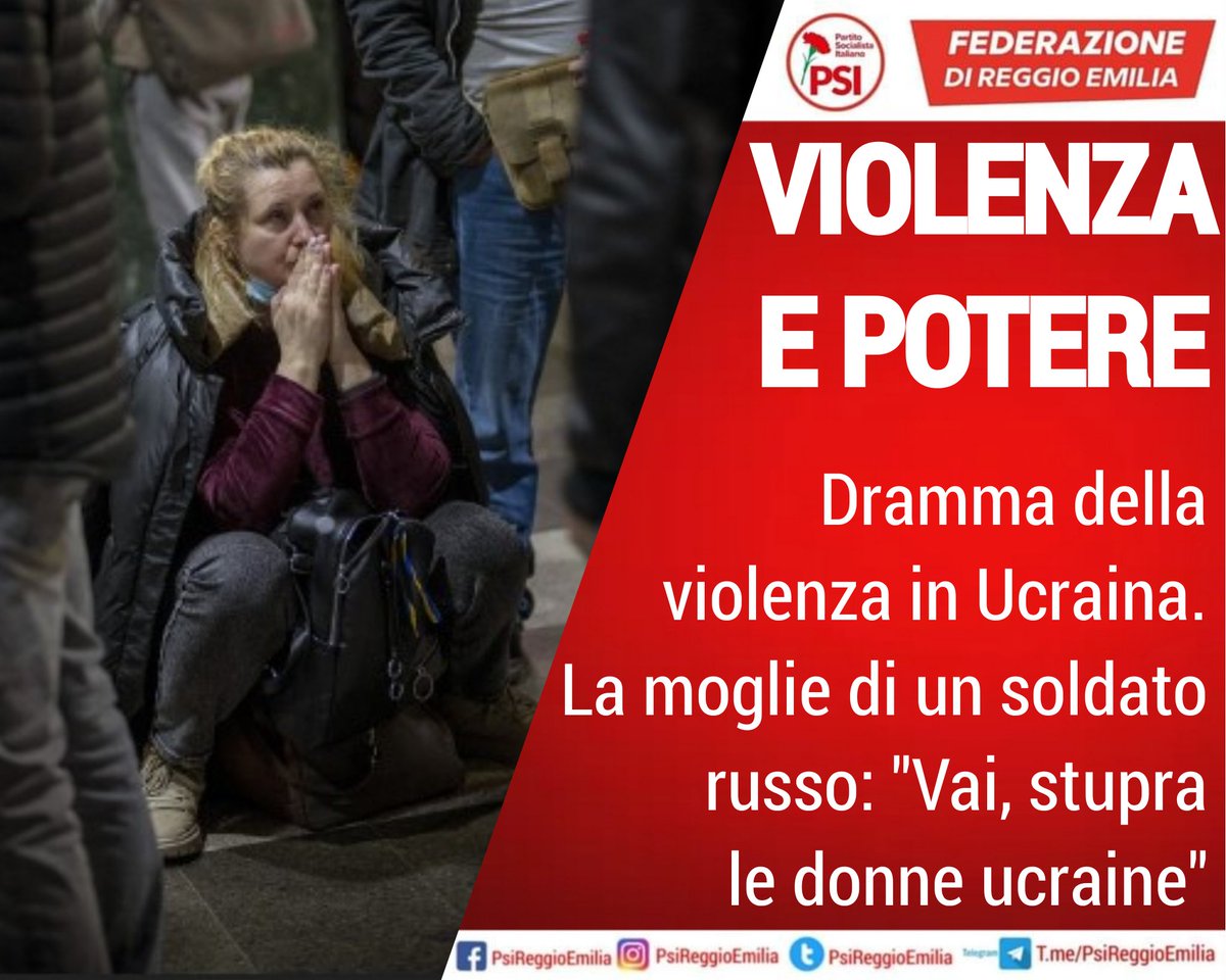 PSIReggioemilia's tweet photo. LEI) "Vai, #stupra le #donne ucraine, va bene? Ma non dirmi niente!"
LUI) "Posso?"
LEI) "Sì, te l'ho permesso. Ma usa il #preservativo!"
Durante le guerre emergono istinti subumani, schifosi, come #abusi sessuali su donne e bambini.
#putin #ucraina #Russia #guerra #pace #Nowar https://t.co/UCNtTp8aKE