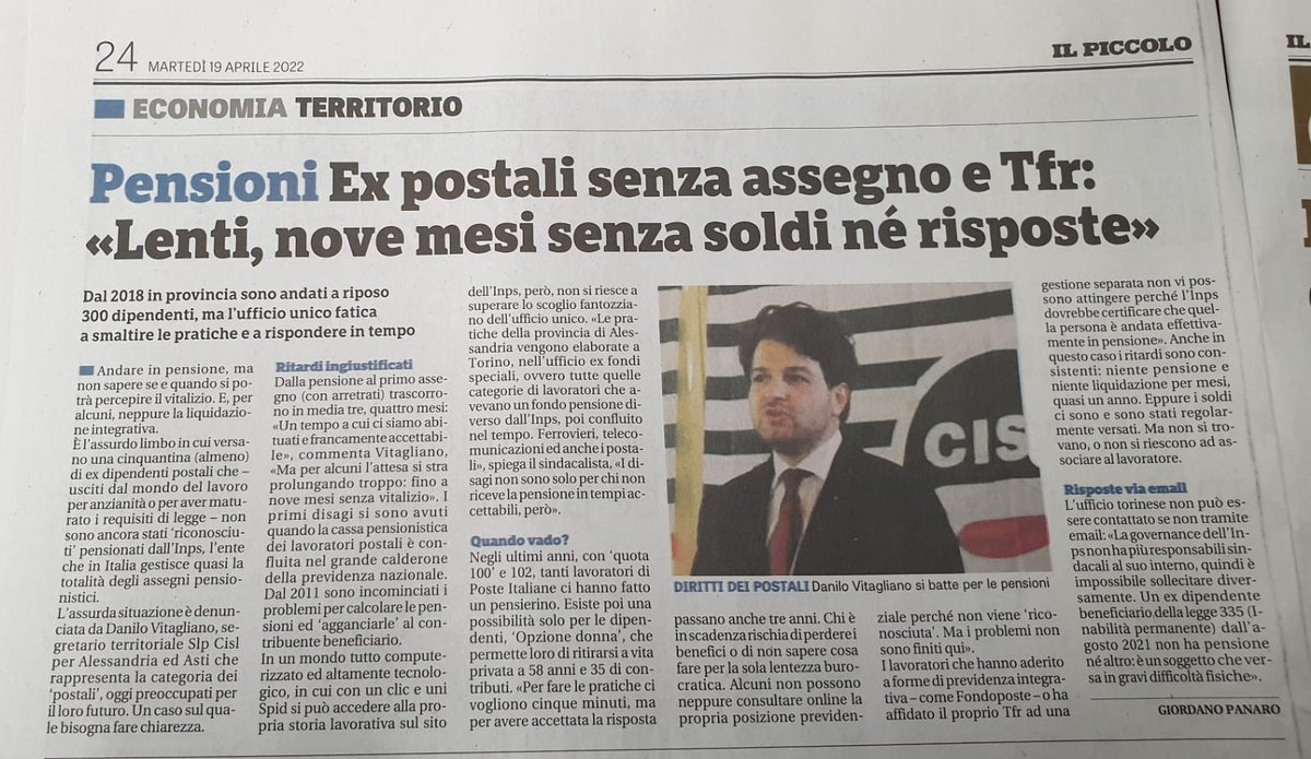 AlessandriaAsti's tweet photo. Pensioni degli ex dipendenti postali: ritardi ingiustificabili nella liquidazione !
#slpcisl
#maisoli https://t.co/1f3W2tUyPp