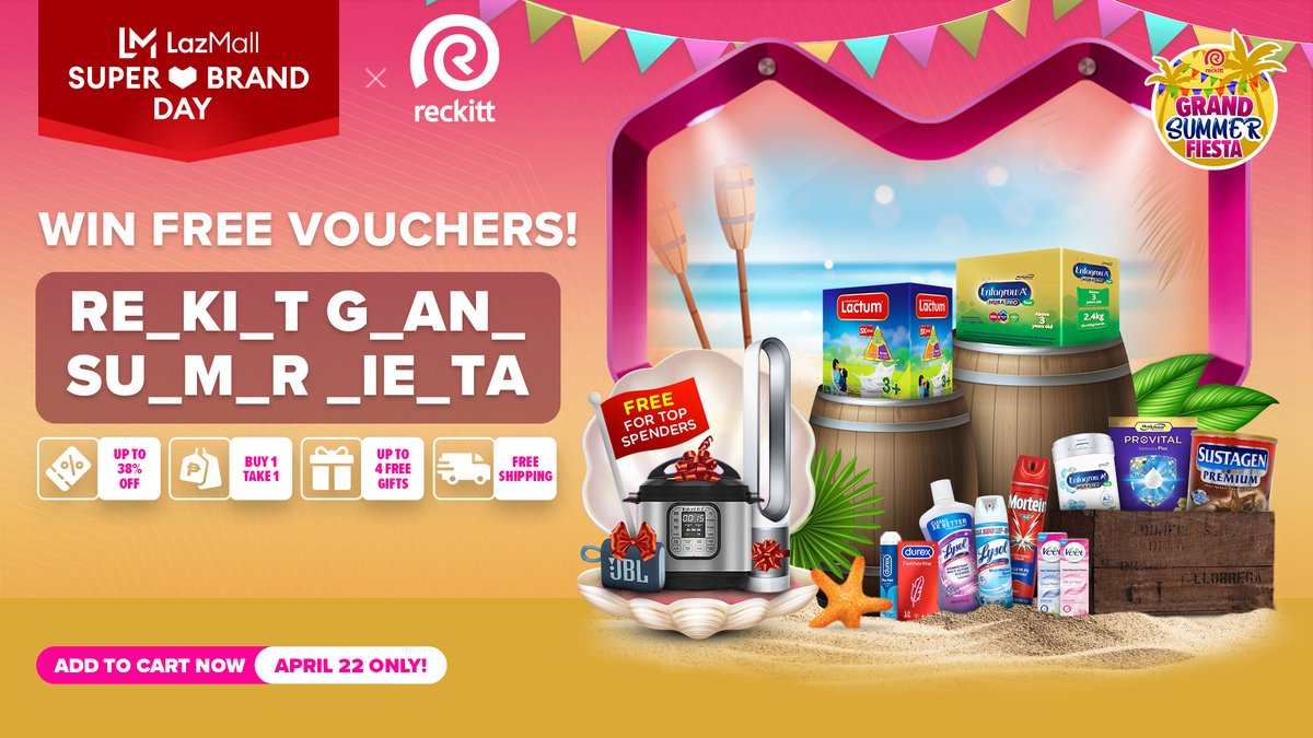 LazadaPH's tweet photo. Giveaway alert 🚨 Fill in the blanks and get a chance to win a ₱300 voucher for your fave Reckitt products at #LazMallPH 😍

Add to cart now and start checking out on April 22 at 12MN 👉 https://t.co/GwELCqUwfg

#LazMallPHxReckitt #ReckittSuperBrandDay #LegitSaLazMall #LazadaPH https://t.co/FFHmVSDFUr
