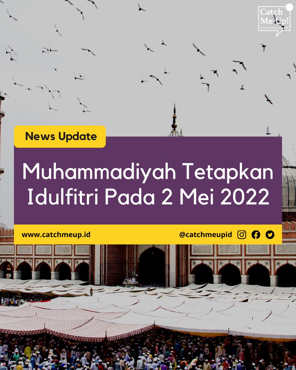 Pimpinan pusat Muhammadiyah menetapkan 1 Syawal 1443 hijriah atau hari raya Idulfitri jatuh pada 2 Mei 2022. 

Keputusan itu tertuang dalam Maklumat Nomor 01/MLM/I.0/E/2022 Tentang Penetapan Hasil Hisab Ramadan, Syawal, dan Zulhijah 1443 Hijriah.