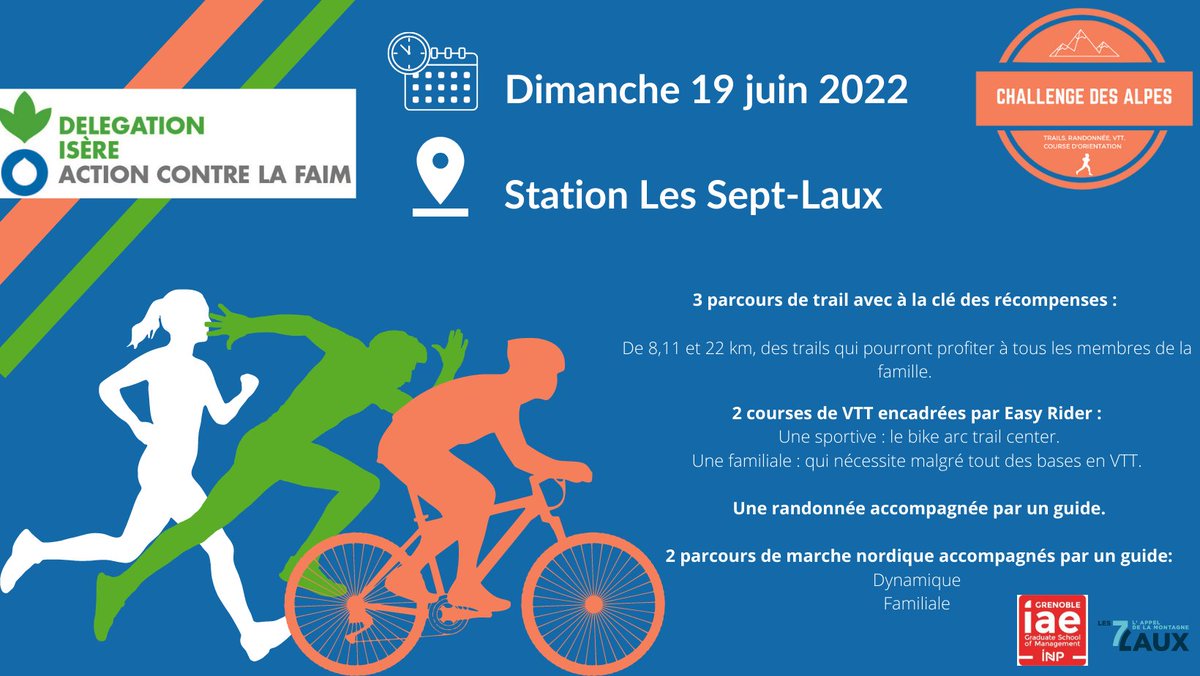 [⛰️ CHALLENGE DES ALPES - 19 JUIN 🏃 ]

Le Challenge des Alpes revient aux 7 Laux pour une deuxième édition !
Au programme de la journée : trail, VTT, et marche nordique 👌

Inscription pour les trails 👉 zcu.io/po9u

📍 Prapoutel