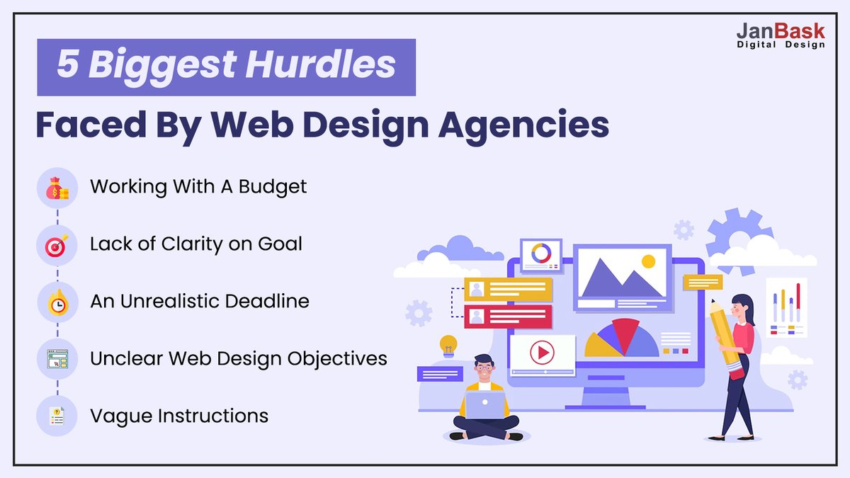 JanBaskDigitalD's tweet photo. We have listed out here the top 5 challenges web design agencies face every day &amp; we are sure you can relate. Follow us for more such fascinating info! 

#WebDesignHurdles #webdesingingchallenges #designingservice https://t.co/hRSmPpBvRb