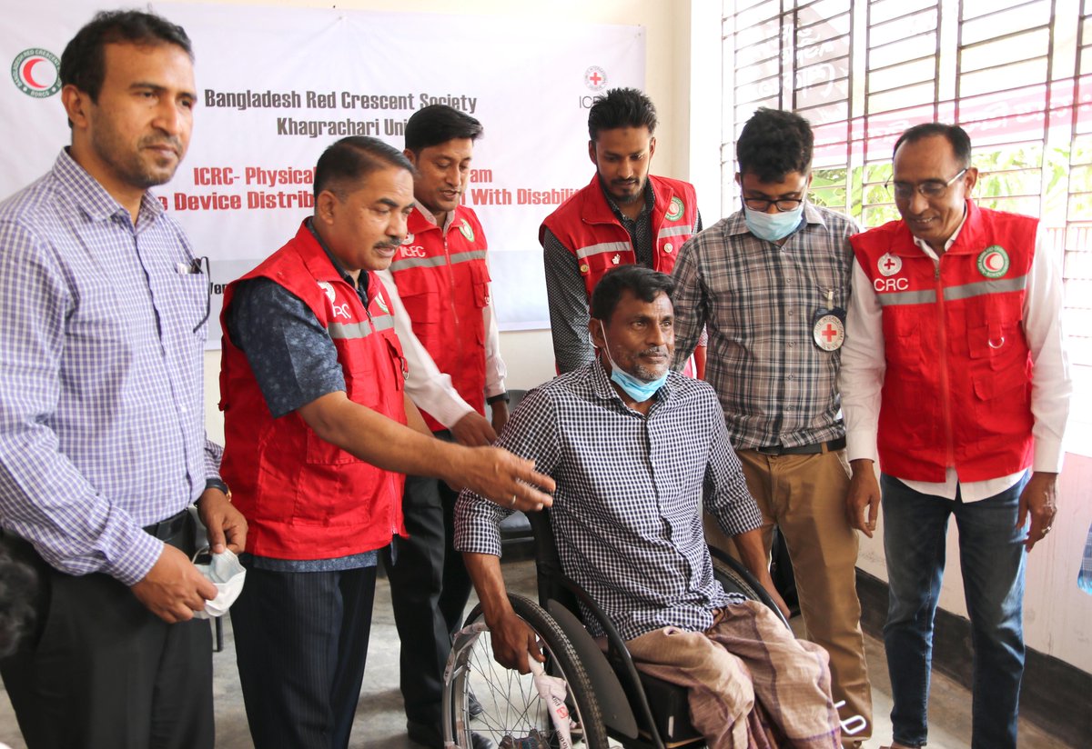 ICRC_bd's tweet photo. In Khagrachari, we distributed 4 #wheelchairs, &amp; followed-up on 8 assistive devices provided at Chittagong Physical Rehabilitation Centre of @CRP_Bangladesh. Our physical rehabilitation programme team also visited the beneficiaries' homes to advise them on device maintenance. https://t.co/16lTPWFNKP