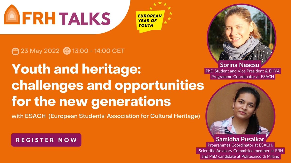 FRH_Europe's tweet photo. 🏛️👩🦱Curious about what the young generation is doing for #CulturalHeritage?
💻Join our #FRHTalks webinar with @esach_spirit to learn about the challenges faced by young people in this field and the new opportunities on the horizon.
👉https://t.co/ZTzPMlOfeR
#EuropeanYearOfYouth https://t.co/JSZMI4jOg9