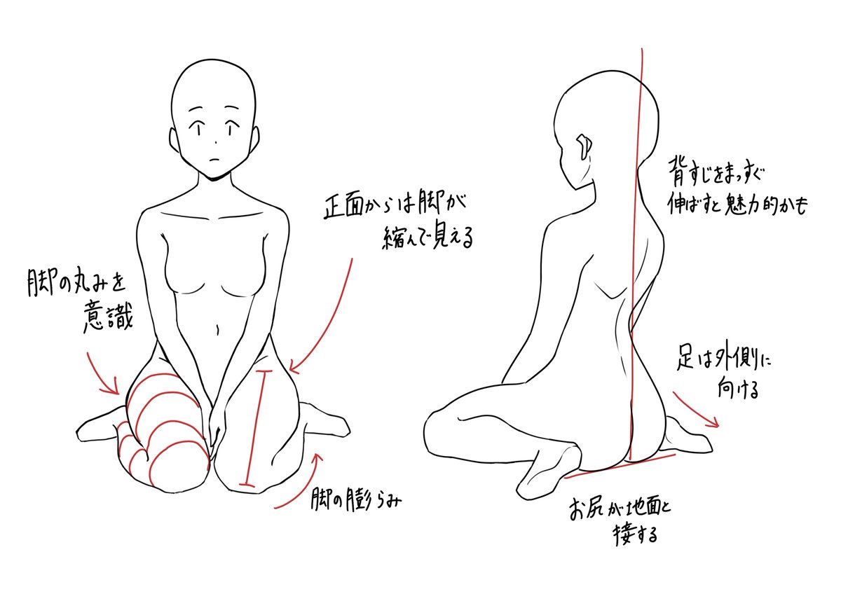 いろんな座りポーズの描き方まとめです。 