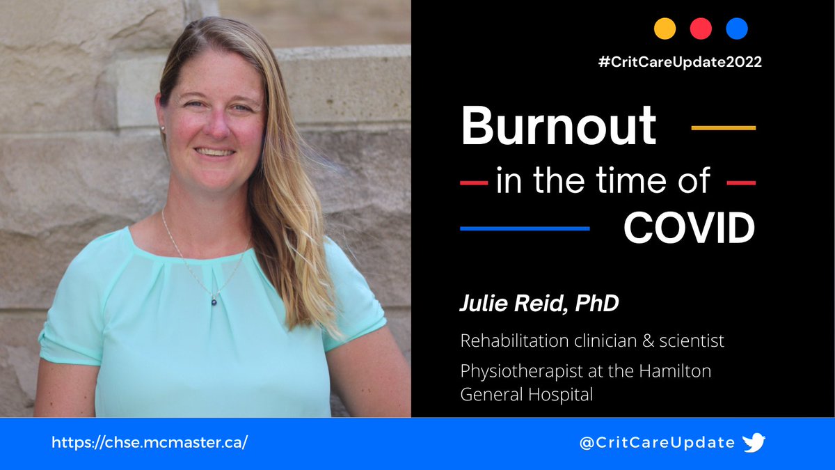 And our final speaker profile: Dr. Julie Reid – an Assistant Professor in the School of Rehabilitation Science at McMaster & an ICU physiotherapist at the Hamilton General Hospital On April 27th, she walks us through these unprecedented times @PT_julie_r // #critcareupdate2022