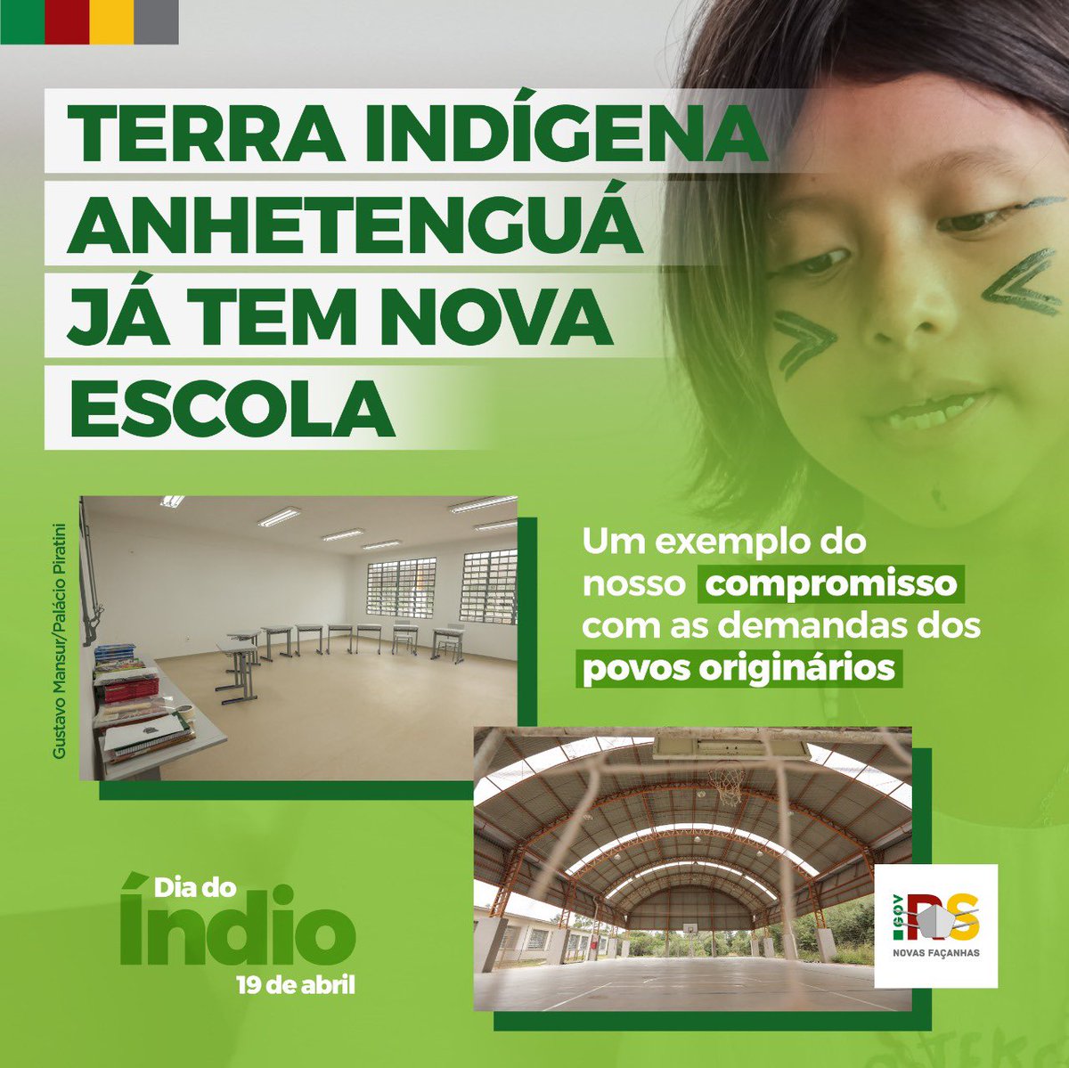 Neste #DiaDoÍndio, reforçamos o nosso compromisso com a valorização e o respeito à cultura indígena, além de seguir buscando oferecer serviços públicos a essa população. 

Em março, foi inaugurada a Escola Indígena Anhetenguá, localizada na Lomba do Pinheiro, em Poa. Segue ⬇️