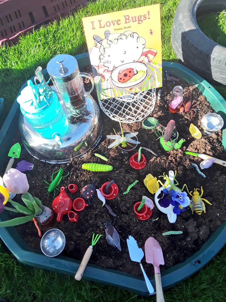 AshbridgeMaxy's tweet photo. Hello Sunshine ☀️ The grass area is ready for #Squirrels to enjoy a bug-tastic Tea Party along with some books for us to explore. #outdooratelier @NDNAtalk #eytalking @cosydirect #EYFS #EYtagteam #outdoors #creepycrawlies #minibast #springinquiry #SpringVibes https://t.co/UlWiTEdevq