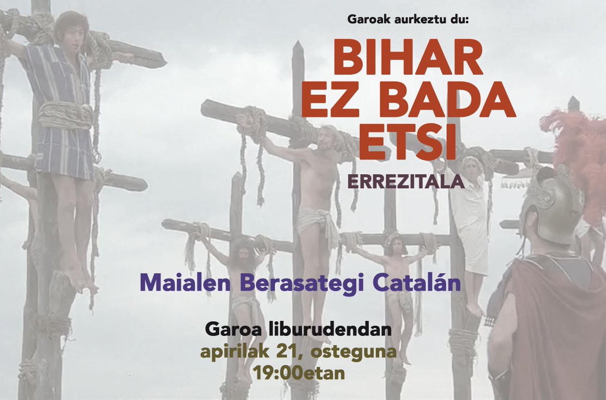 GOGORATU! Apirilak 21, osteguna, arratsaldeko 19:00tatik aurrera ´´Bihar ez bada etsi´´ errezitala izango dugu Maialen Berastegiren eskutik.