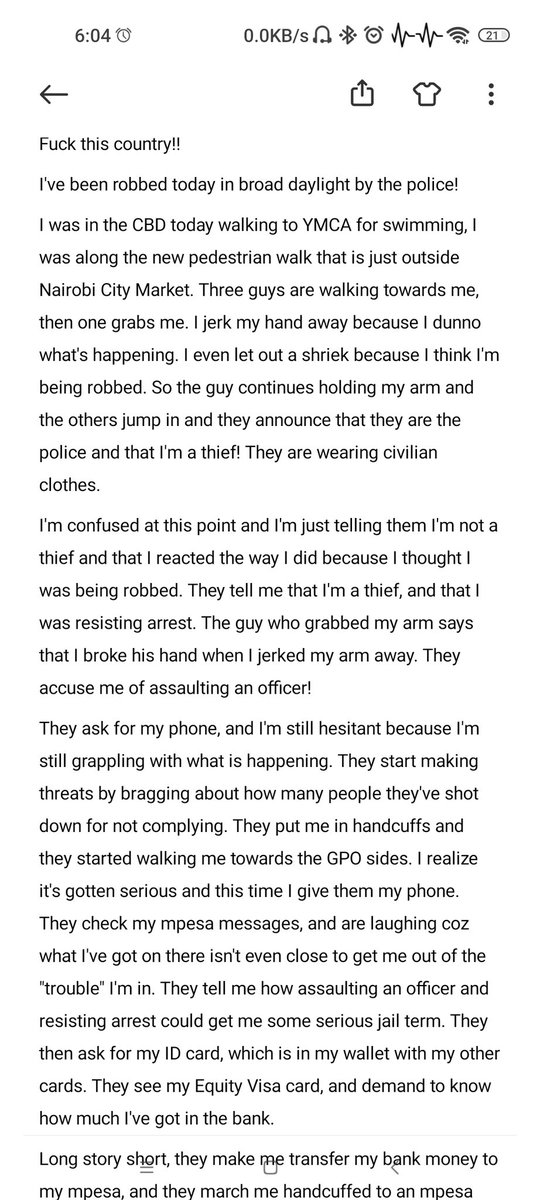 AfrikanBloke's tweet photo. My ordeal yesterday while walking in town.
The police are terrorising the youth who are just minding their business.
Don't walk in town with a substantial amount of cash or mobile money.
Be safe! https://t.co/OU2vvbU9NL