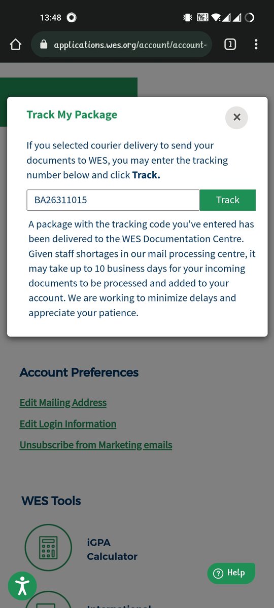 shoaiblf's tweet photo. I tried tracking my package under My Account and it says "A package with the tracking number you have entered has been delivered to WES. Attaching the screenshot for your reference. https://t.co/fWz3U1PUWm