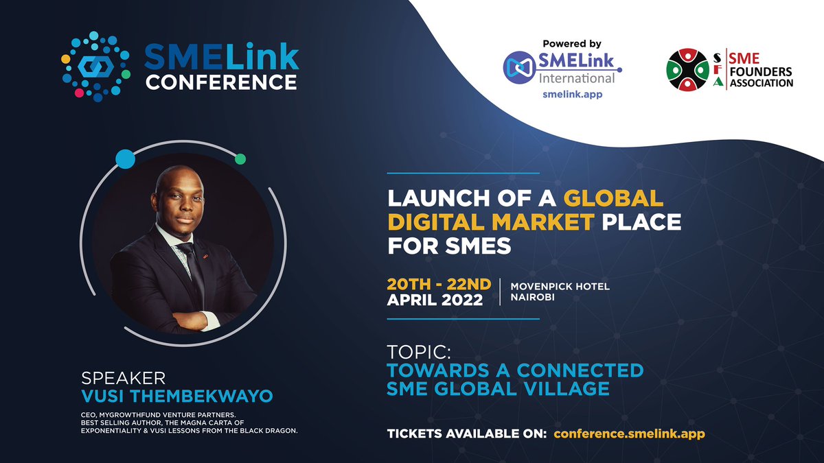 talklounge360's tweet photo. The inaugural SMELink Conference powered by @SMELinkInt is set to begin from tomorrow 20th to 22nd April 2022 at @MovenpickNRB in Westlands, Nairobi. The main event will be to launch of the SMELink app, a global digital marketplace for SMEs.
#SMELinkConference
#SMELink2022 https://t.co/YfjAfaohik