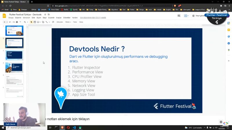 Geçtiğimiz hafta düzenlenen #FlutterFestivalTurkiye'nin ilk gününde, hakkında fazla türkçe kaynak bulunmayan Devtools'u anlattım. Bana bu fırsatı verdikleri için <a href="/Flutter_Turkiye/">Flutter Türkiye 💙</a> ekibine teşekkür ederim.
