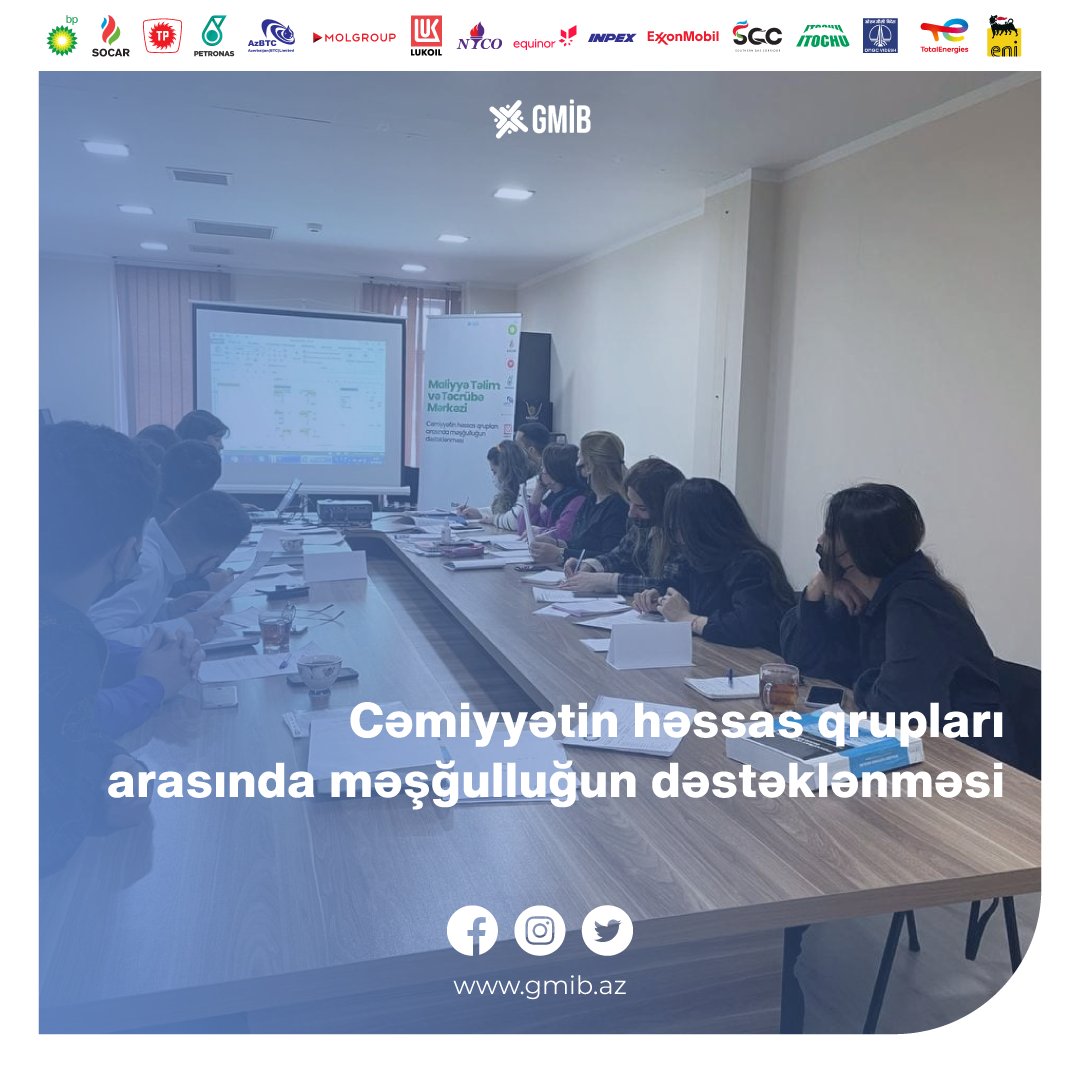 bp-nin maliyyə dəstəyi ilə həyata keçirilən Gənc Mühasiblər İctimai Birliyinin Maliyyə Təlim və Təcrübə Mərkəzinin “Cəmiyyətin həssas qrupları arasında məşğulluğun dəstəklənməsi” layihəsi çərçivəsində təlimlər davam edir.