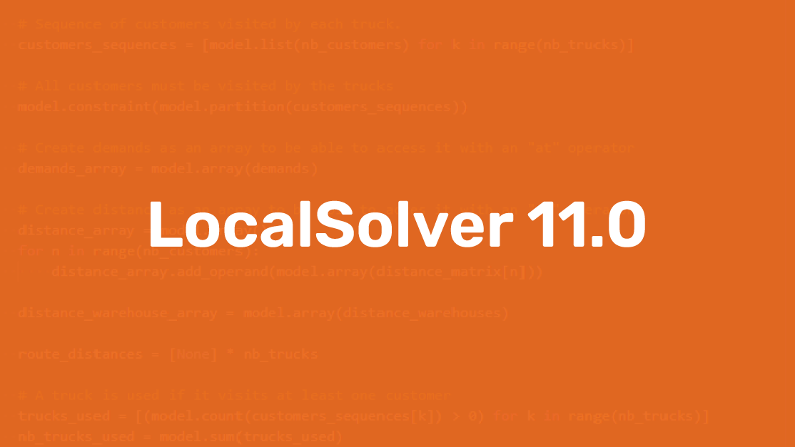 _Hexaly's tweet photo. We are pleased to announce the release of #LocalSolver 11.0, which comes with many new features and performance improvements.
Want to know more about this new version of LocalSolver?
👉 https://t.co/aFuZQsWG2N
#optimization #orms https://t.co/doyV5Qzl5w