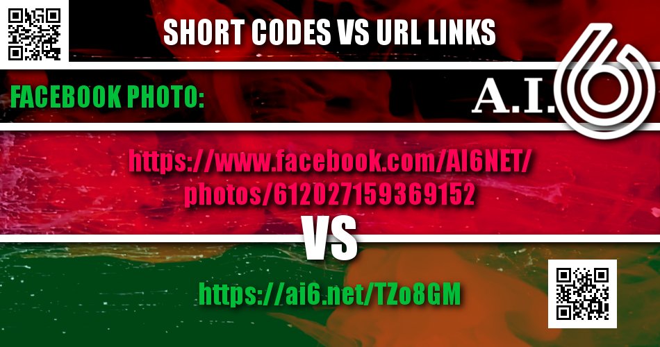 AI6_NET's tweet image. Short Codes VS URL Links
Comparing the URL of a Facebook photo to an AI6 short code.
AI6 NET
#ai6net #ai6 #urlshortener #shareshortener #shrunkenlinks #linkstatistics