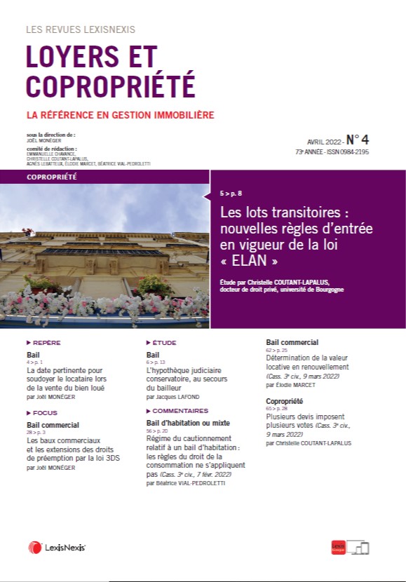 Le numéro d'avril est paru ! Un très grand merci à l'ensemble de nos auteurs, notamment Ch. Coutant-Lapalus @coutant_lapalus pour son étude sur les lots transitoires et à <a href="/MonegerJoel/">Joël Monéger</a>, E. Marcet, E. Chavance, A. Lebatteux, B. Pedroletti, <a href="/ECruvelier/">EMMANUEL CRUVELIER</a>, J. Lafond  #bail #copropriété