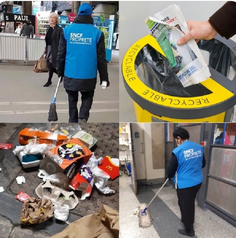 Dominique, Halima, Gladys, Mamadou, ces prénoms nous vous évoquent rien et pourtant vous les croisez au quotidien... ces agents font l'entretien de vos halls de gares, quais etc... merci  à eux et à vous de respecter leur travail.