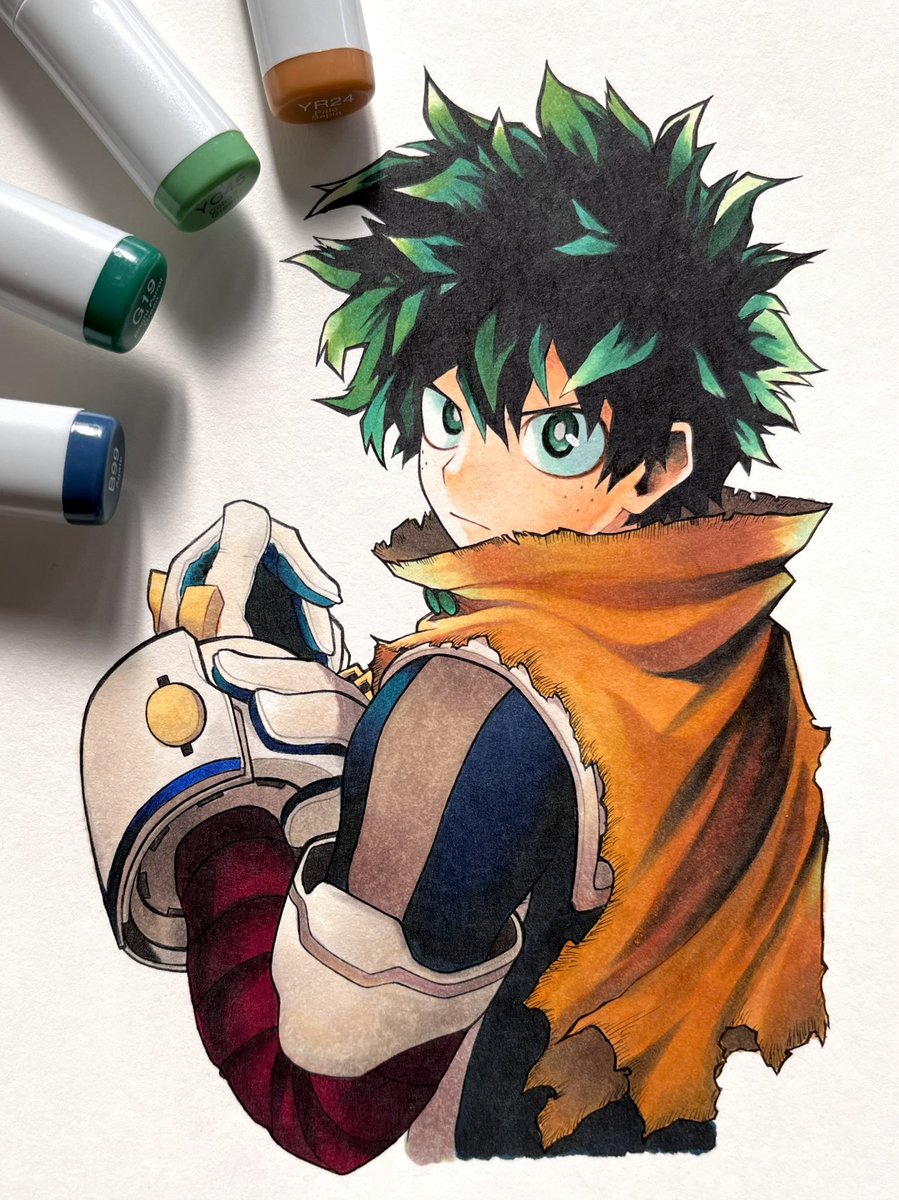 midoriya izuku male focus 1boy gloves green hair white gloves solo freckles  illustration images