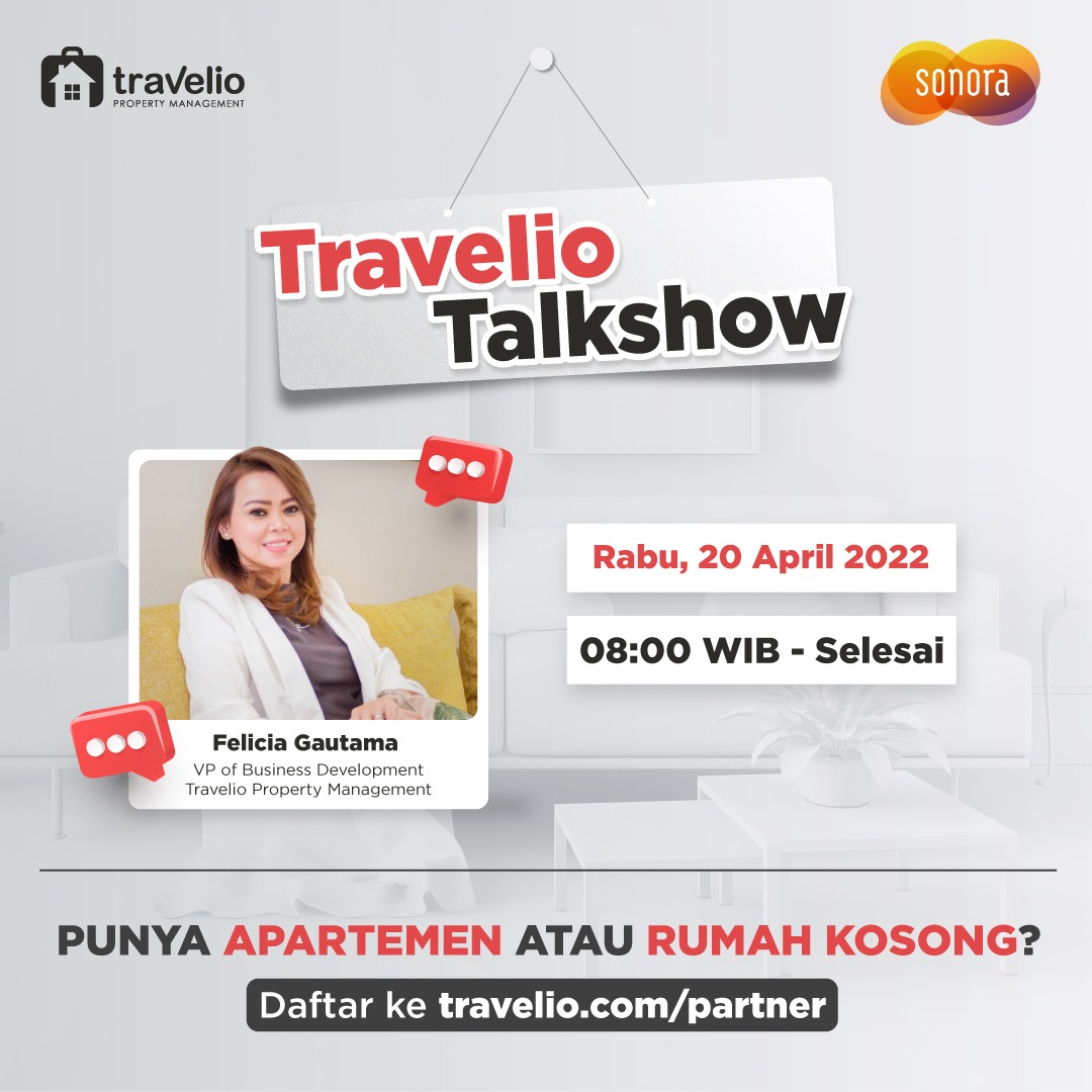 Punya Apartemen atau Rumah Kosong? Jadikan passive Income buat Anda via travelio.com <a href="/TravelioSupport/">Customer Care Travelio</a>

Simak infonya dlm #TalkshowSonora 

🗓 Rabu,20 April 2022
🕖 08.00-09.00
📻 Sonora FM 92 Jakarta
📍Live Youtube: Sonora FM 
📍Live Streaming: linktr.ee/SONORAFM92.0_J…