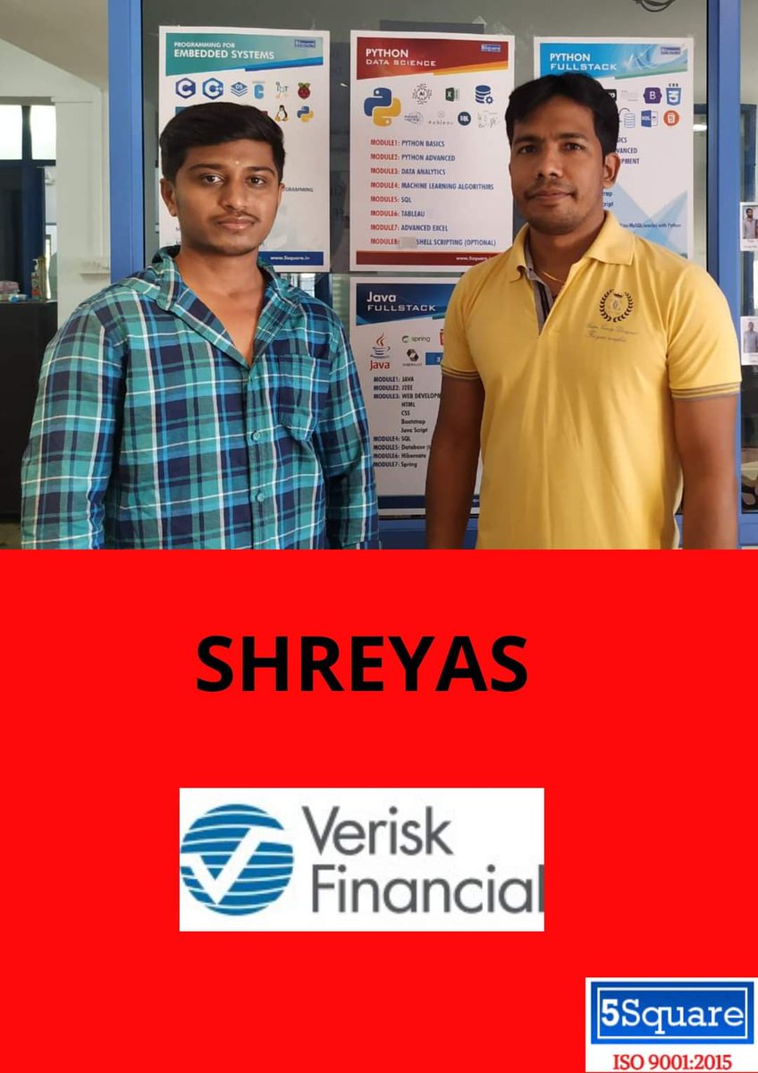 5squareblr's tweet photo. Congratulations to SHREYAS who got placed in "VERISK FINANCIAL". We Wish him all the success in his career.

#5square #placement #embedded #python #java https://t.co/0locP0Jdud