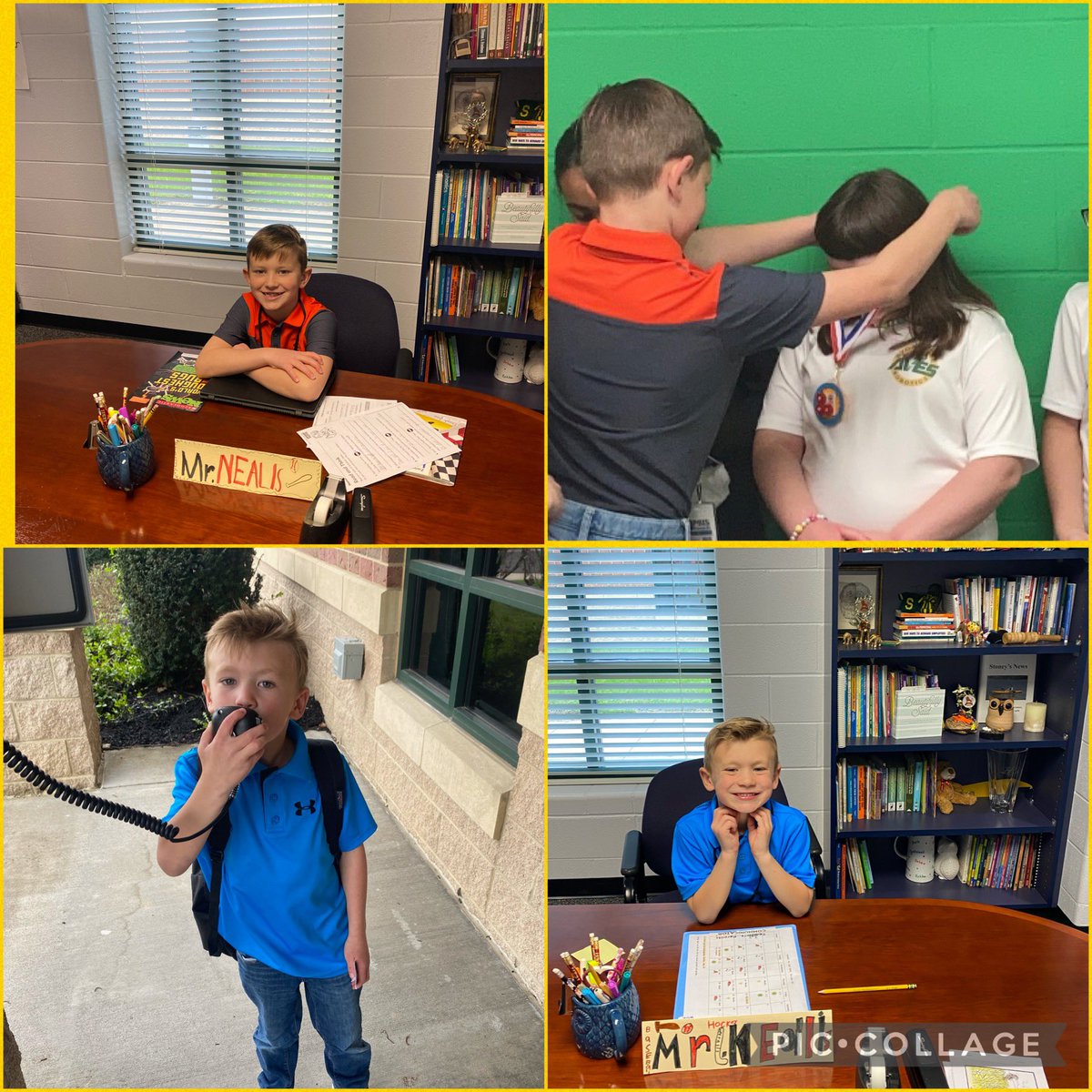 BlueAshElem's tweet photo. Always fun to have principals for the day helping out at school. Morning announcements, bus calls, and a lot of work in between. 😉 https://t.co/r66dZg2623