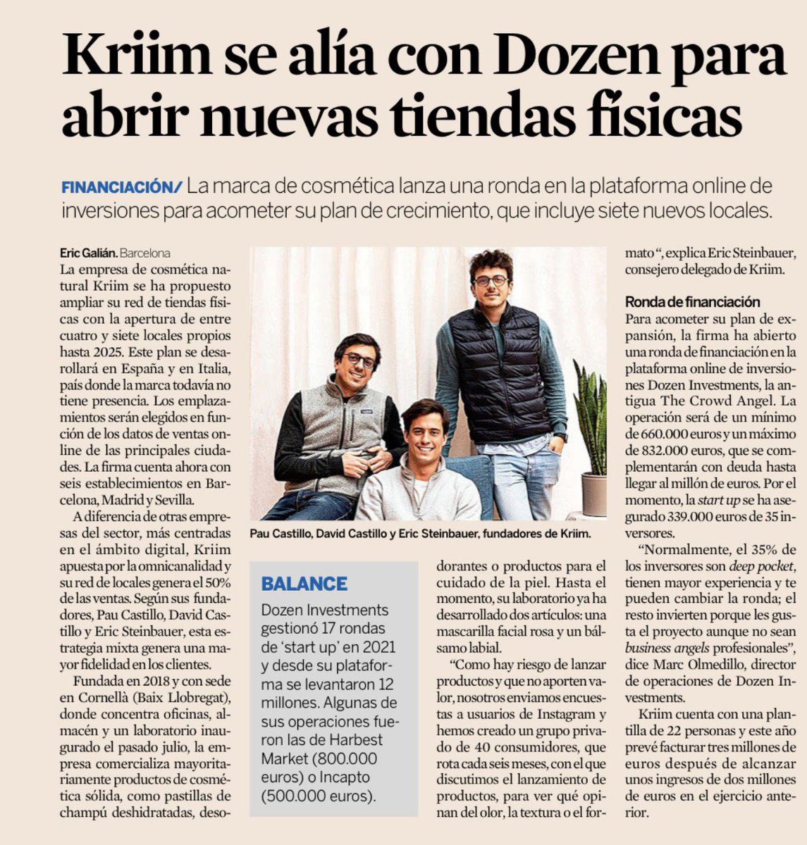 Hoy en <a href="/exp_catalunya/">Expansión Catalunya</a> <a href="/expansioncom/">expansioncom</a> vemos a #Kriim, startup invertida desde <a href="/EncomendaVC/">EncomendaVC</a>, y que es un gran ejemplo de #omnicanalidad con 50% ventas online y 50% offline. Como otras #DNBs apuesta por el crowdfunding como canal de financiación y marketing.

dozeninvestments.com/oportunidades-…