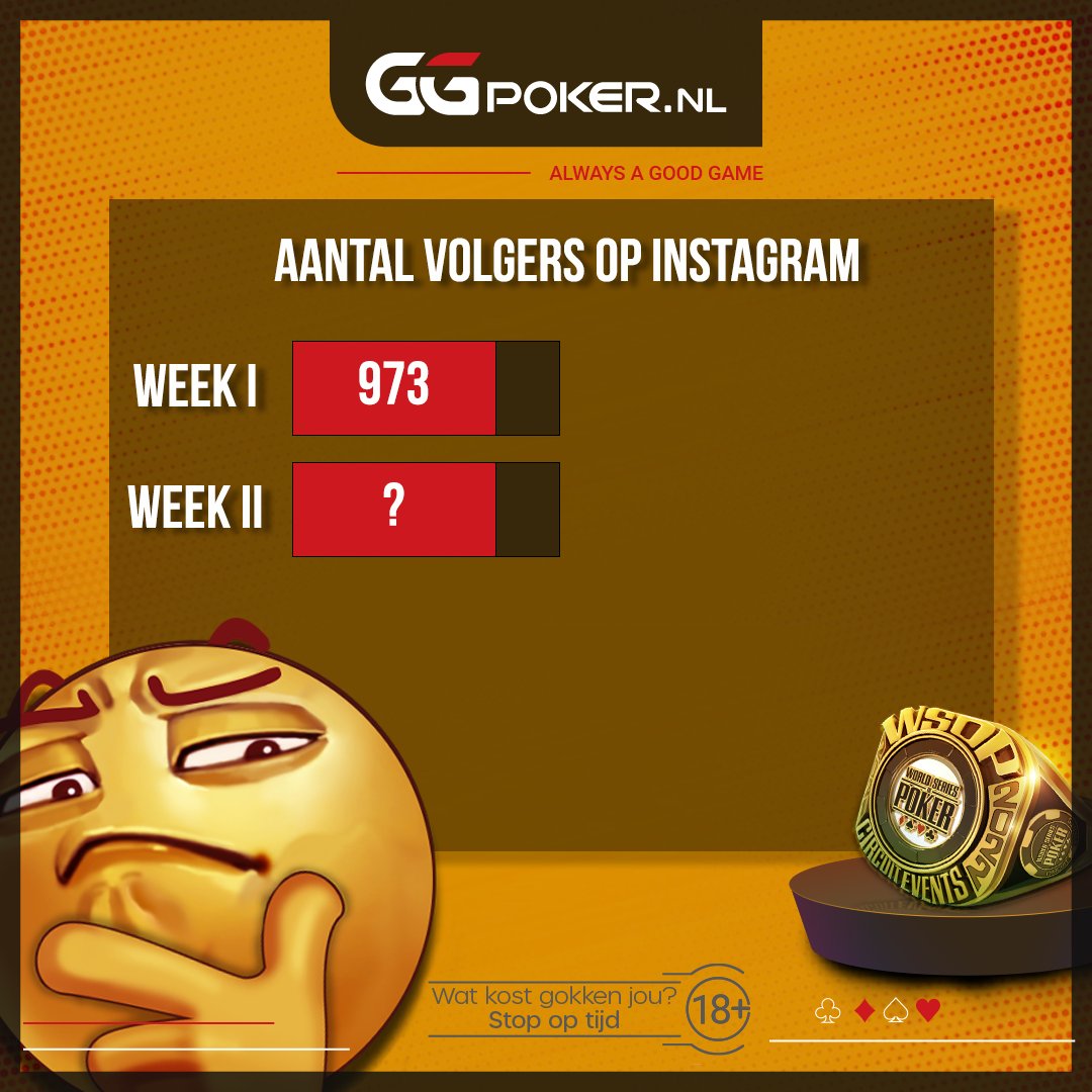 We geven 1 ticket voor het Main Event van de WSOP Circuit Venlo weg in <a href="/hollandcasino/">Holland Casino</a> 🏆.

1️⃣ Like &amp; share deze post en post je username hieronder.
2️⃣ Volg ons op Instagram (ggpokernederland)!
3️⃣ 1100 volgers op onze Instagram voor 18 mei.

Wat kost gokken jou? Stop op tijd. 18+