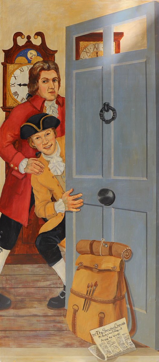 WellingtonH2A's tweet photo. 2017: the artist for our #MakersDozen mural trail phoned wanting a photo on which to base her Plimer Brothers doorway scene. I grabbed 2 workmates to pose. Tim thus ‘became’ artist Andrew Plimer. 2022: I visit Tim (now in Hove) & we find he lives 5 mins from… Andrew’s grave 😲 https://t.co/uq8q2p6nIA