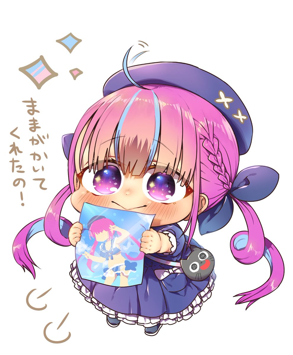 minato aqua 1girl purple eyes solo chibi twintails hat colored inner hair  illustration images