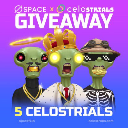 spacefi_io's tweet photo. #NFTGiveaway | #SpaceFi X @celostrials

🎁We will giveaway 5 Celostrials NFT

To enter:
- Join SpaceFi discord: https://t.co/MXdnvnEh7n
- Follow @spacefi_io &amp; @celostrials
- Tag 2 friends
- RT &amp; Like this post
5 Winners
🪐Ends in 72hrs

Testnet2.0 on @CeloOrg &amp; @EvmosOrg https://t.co/LDSnafbeKh