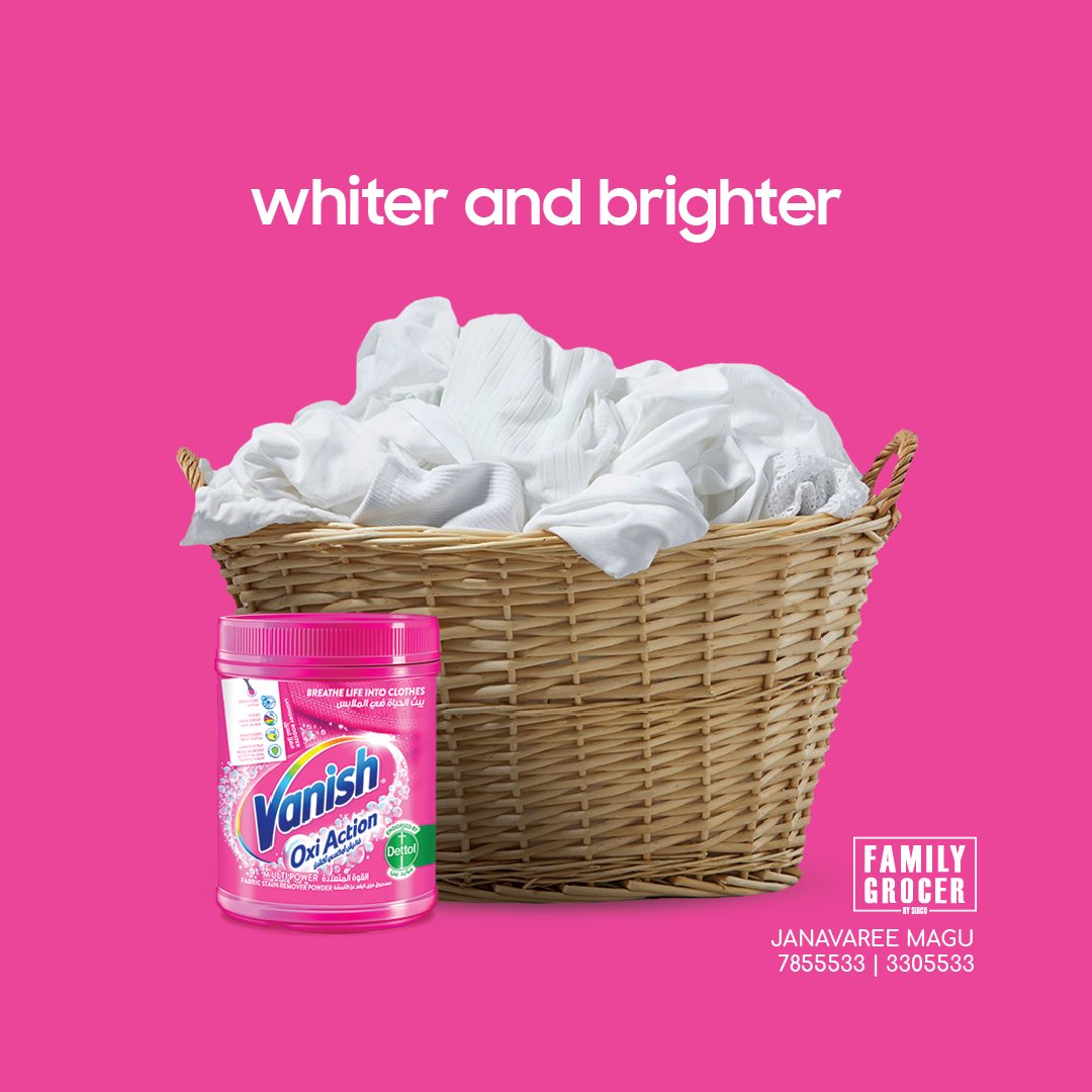 WHITER AND BRIGHTER and SOO MUCH CONVIENENT, VANISH. Now Available at FAMILY GROCER.
#familygrocermv #Vansih #whiterandbrighter