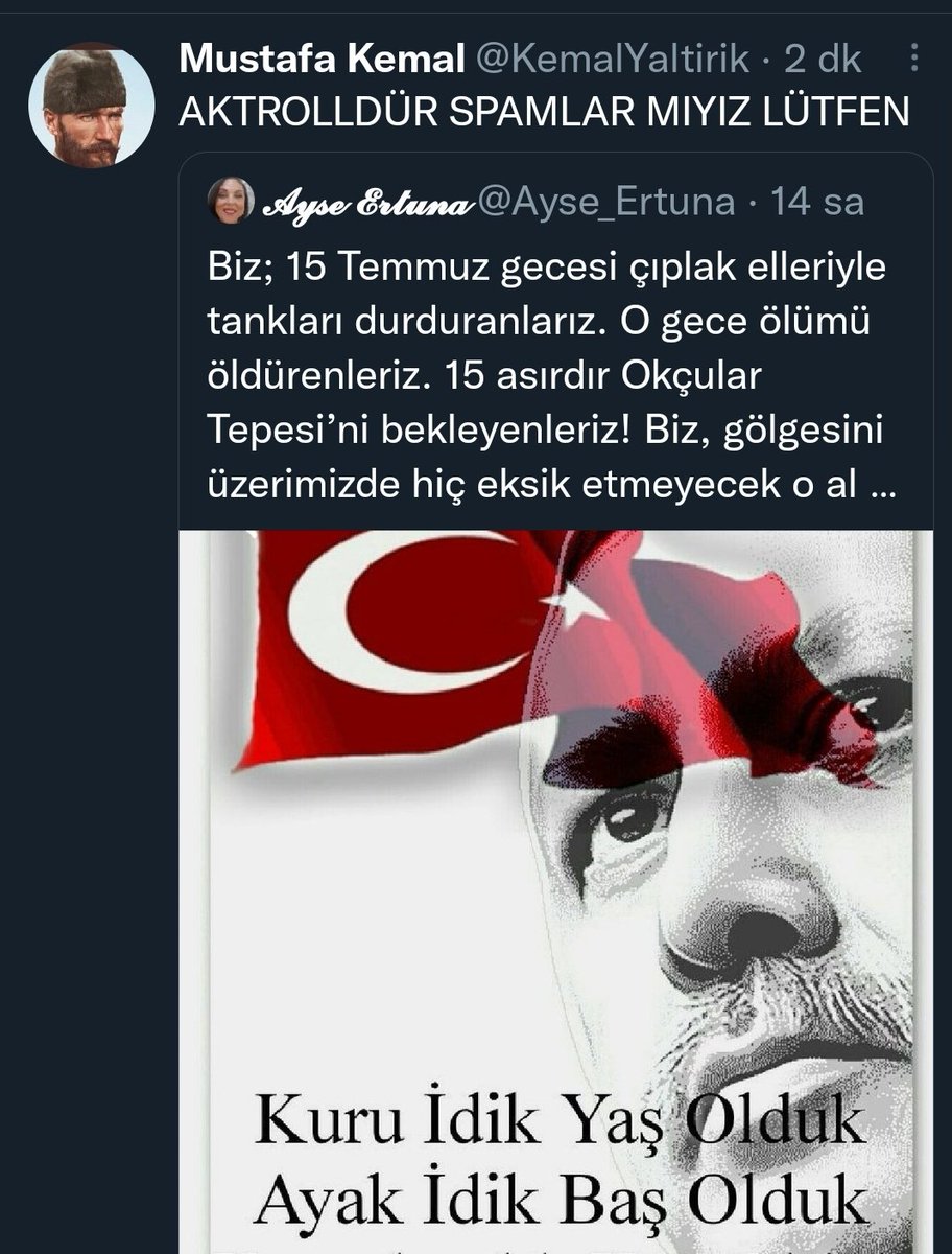 Vatansızlığın resmini çizemem ama fotoğrafını gösterebilirim...
Birilerinin fazla zoruna gitmişiz demek ki.  Ak trol ilan edilmişim :)
Spama karşı yorum  fav ve rt ile destek olursanız sevinirim. 🇹🇷