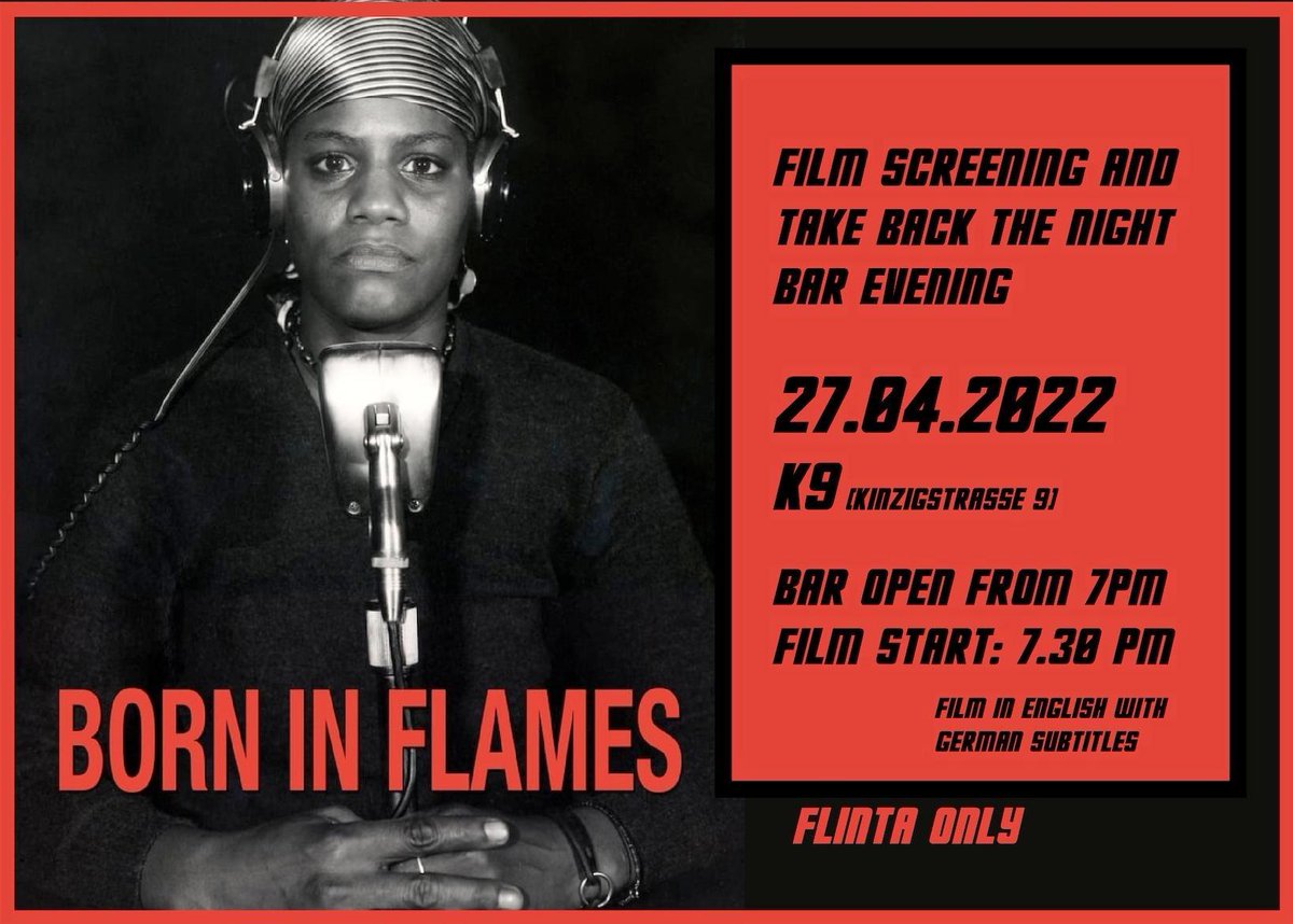 TBTN_BLN's tweet photo. // A pseudo-documentary film from 1983 about feminist militancy, solidarity and the fight against the shitty "status quo" //
With cocktails, finger food and discussion after.
#takebackthenigtberlin #anarchafeminismus
#b3004
#borninflames https://t.co/Kjw8rgNO0U