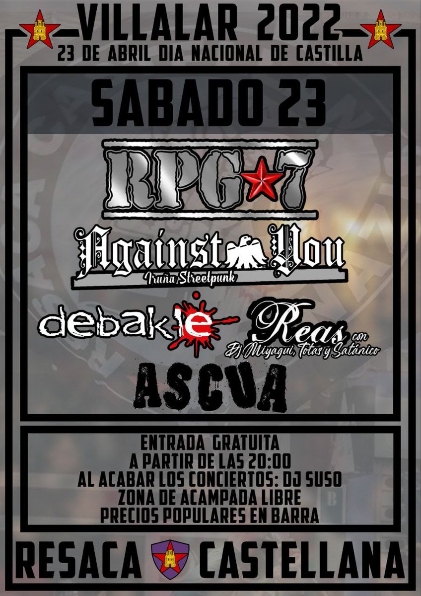 🔥𝗖𝘂𝗮𝘁𝗿𝗼 𝗱𝗶́𝗮𝘀 𝗽𝗮𝗿𝗮 𝘃𝗲𝗿𝗻𝗼𝘀 𝗲𝗻 𝗩𝗶𝗹𝗹𝗮𝗹𝗮𝗿 <a href="/ResacaCastellan/">RESACA★CASTELLANA</a> <a href="/Againstyoupunk/">Against You</a> <a href="/Resaca97/">Resaca Castellana</a>