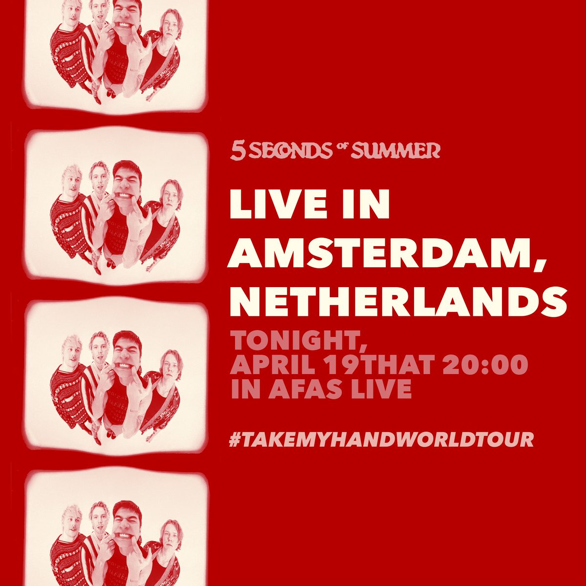 CTHUPDATE's tweet photo. Tonight 5SOS will perform at AFAS Live in Amsterdam, NE 

#TakeMyHandWorldTour 
#TakeMyHandAmsterdam https://t.co/MV95FBzvNK