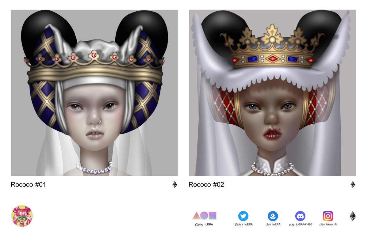 Rococo series #01 #02 I like the costumes of this era, beauty, madness, luxury. Hope you love more another her. 👑❤️‍🔥🌹
✨ opensea.io/play_toERA
<a href="/opensea/">OpenSea</a> #NFTcommunity #NFTcollectors #NFTartists #opensea #NFTdrop #NFTshilling #nftart #NFTcollection #NFT #characterdesign #ethnft