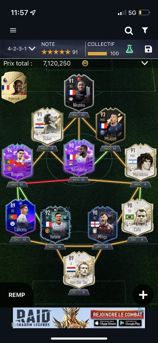 JoLeskro91's tweet photo. @TwinsFifaHD Formation 4-4-2, 16-4 en fut champion Mbappé CR7 BU Maradona AD Suker AG Nkunku Ndombelé Milieu bonne journée les twins https://t.co/yPkkoneUce