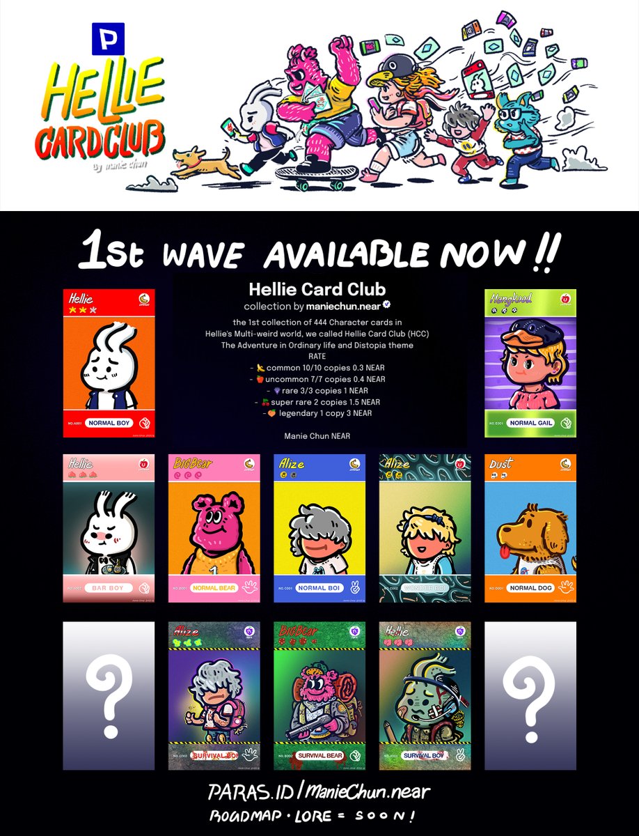 HELLIE CARD CLUB (HCC)
  NOW AVAILABLE !!
1st wave of Hellie Character cards collection 
on @ParasHQ 
10 cards out now 
Collect them here :
paras.id/collection/hel…
And please stay tune for Stories, lore, background details~
#NFTCommunity #NFTthai #PARASnft $NEAR