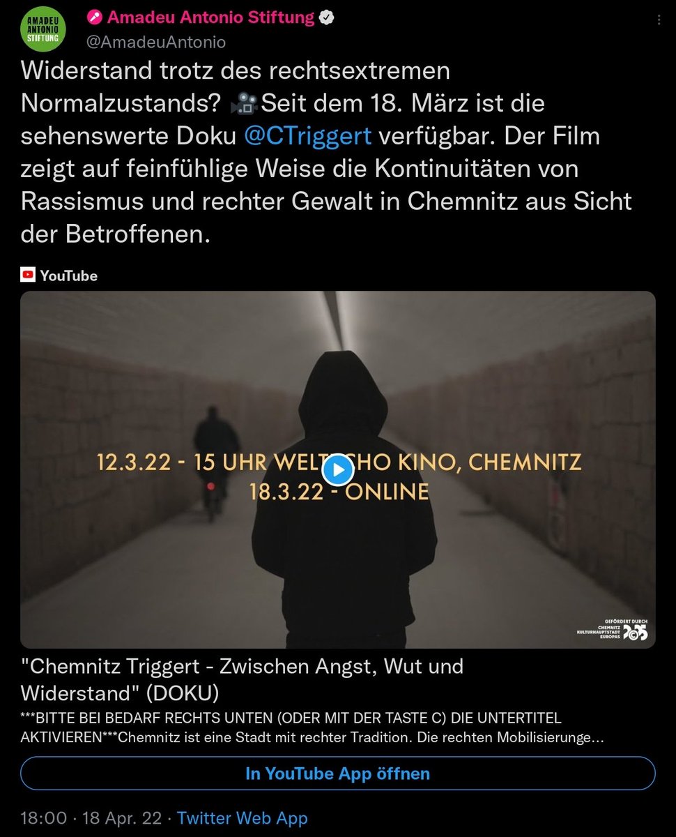 HalfShinyHead (@halfshinyhead) on Twitter photo <a href="/watch_union/">UnionWatch / @watch_union@mastodon.social</a> 32 Jahre <a href="/CDUSachsen/">CDU Sachsen</a>
32 Jahre KEINE ENTNAZIFIZIERUNG
32 Jahre MP gestellt
32 Jahre nichts gesehen, gehört, gesagt
Die Doku sagt ALLES über den failed state #Sachsen.
youtu.be/o4uhuxlXBK4
Mit UT schauen, da teilweise kein Ton in Deutsch.
Danke an <a href="/CTriggert/">CHEMNITZ TRIGGERT</a>! <a href="/watch_union/">UnionWatch / @watch_union@mastodon.social</a> 32 Jahre <a href="/CDUSachsen/">CDU Sachsen</a>
32 Jahre KEINE ENTNAZIFIZIERUNG
32 Jahre MP gestellt
32 Jahre nichts gesehen, gehört, gesagt
Die Doku sagt ALLES über den failed state #Sachsen.
youtu.be/o4uhuxlXBK4
Mit UT schauen, da teilweise kein Ton in Deutsch.
Danke an <a href="/CTriggert/">CHEMNITZ TRIGGERT</a>!