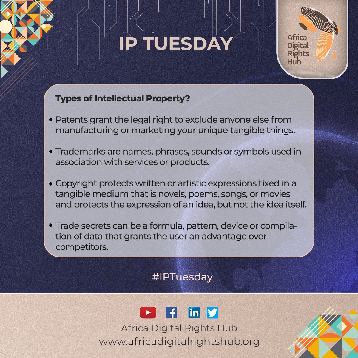 hub_adr's tweet image. #IPTuesday💡👨‍🎨💻
Types Of Intellectual Property
#ADRH #IntellectualProperty #IP