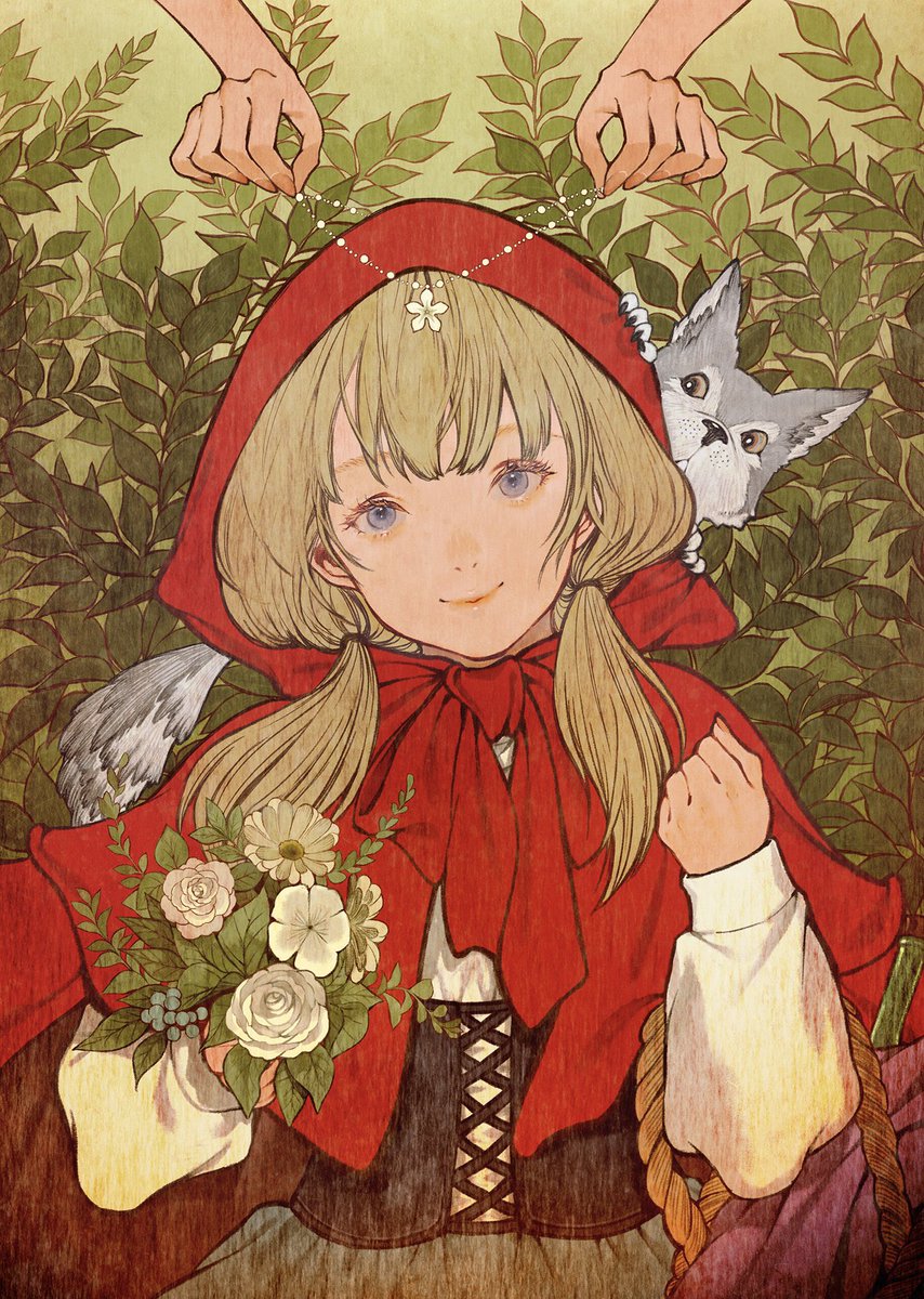 little red riding hood (grimm) basket 1girl flower hood twintails blonde hair red hood  illustration images