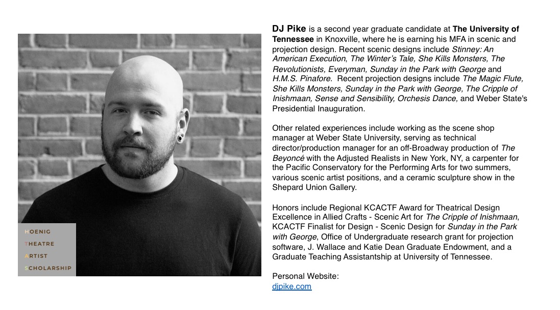 Hoenig Theatre Artist Scholar:DJ Pike! 
cc:<a href="/UTKnoxville/">UT Knoxville</a> 
UT Knoxville Department of Theatre 🎭