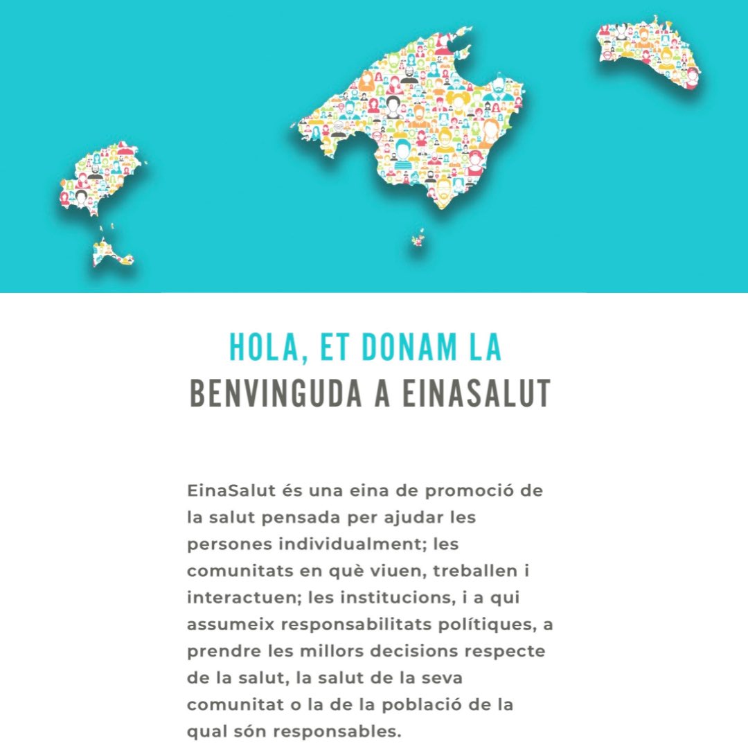 SalutPublicaIB's tweet photo. #EinaSalut és una eina de promoció de la salut pensada per ajudar a:

➡️Les persones individualment.
➡️Les comunitats en què viuen, treballen i interactuen.
➡️Les institucions per a prendre les millors decisions respecte de la salut

🔗https://t.co/0c7ON4P2kX https://t.co/Z8pqkrKeMJ