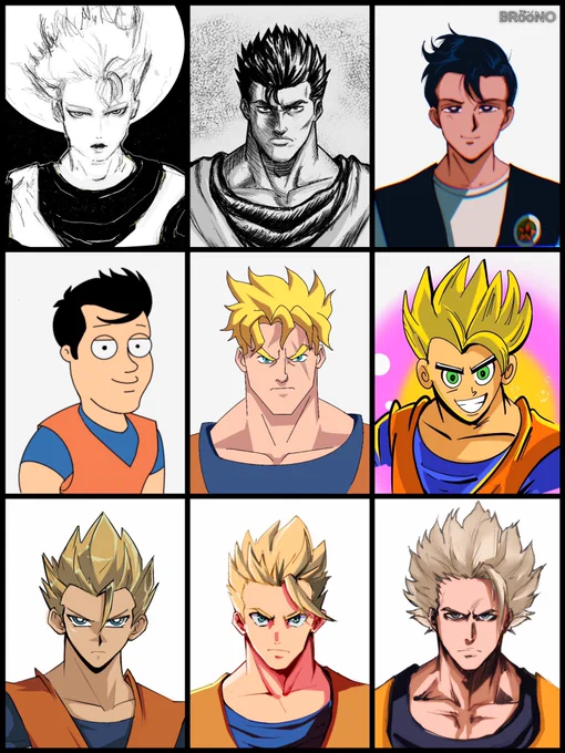 Adult Gohan in 16 different styles 