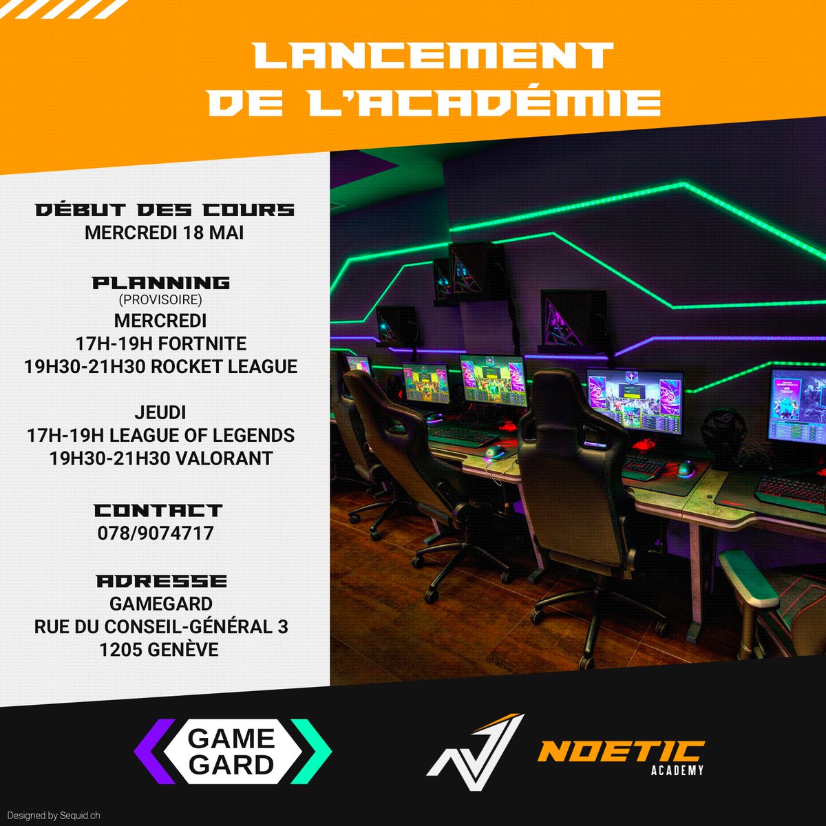 || Academy ||

En collaboration avec <a href="/GameGard_CH/">GameGard</a>, nous annonçons le lancement des cours de l'Academy à Genève dès le 18 mai. Au programme, des cours en groupe sur tes jeux favoris chaque semaine. Deviens meilleur.e tout en t'amusant et en tryhardant.

🔗: noetic.gg/fr/academy/ins…