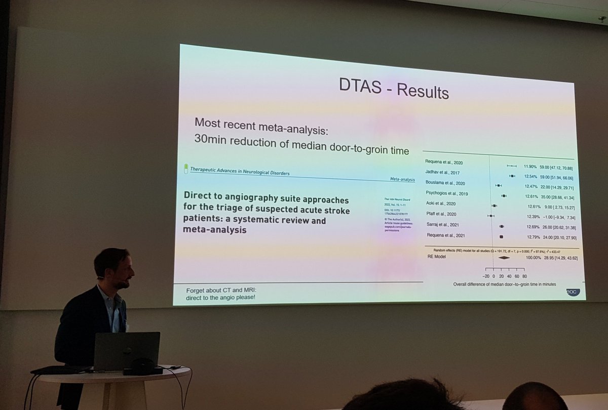 Direct-To-Angio-Suit #DTSA by Marco Pileggi <a href="/Stroke_School/">Stroke_Winter_School</a> ▶️ Meta-analysis shows 30min⬆️ for Door-to-Puncture time ✅ - but there was great variability between the studies ⚠️ (59 min - 9 min). Is DTAS the future ? All 👀 on DIRECT-ANGIO trial <a href="/ESOstroke/">European Stroke Org</a> <a href="/esmintsociety/">ESMINT Society</a> <a href="/MPeyT1/">Marios Psychogios</a>