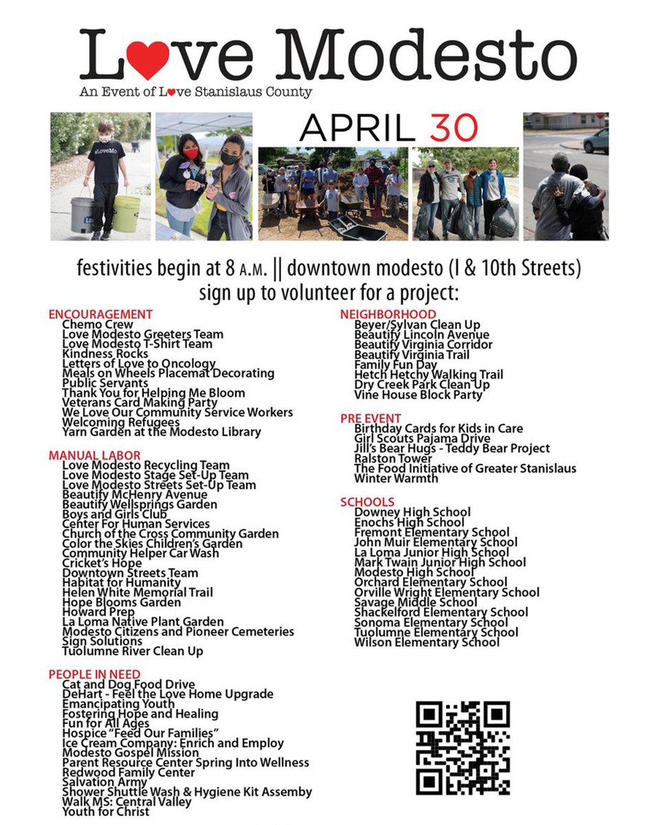 Love Modesto April 30 needs more volunteers! Would you and others you know consider volunteering for just the morning of April 30? There are over 75 unique projects to choose from, pancake breakfast, free 75" TV giveaway and so much more: LoveModesto.com