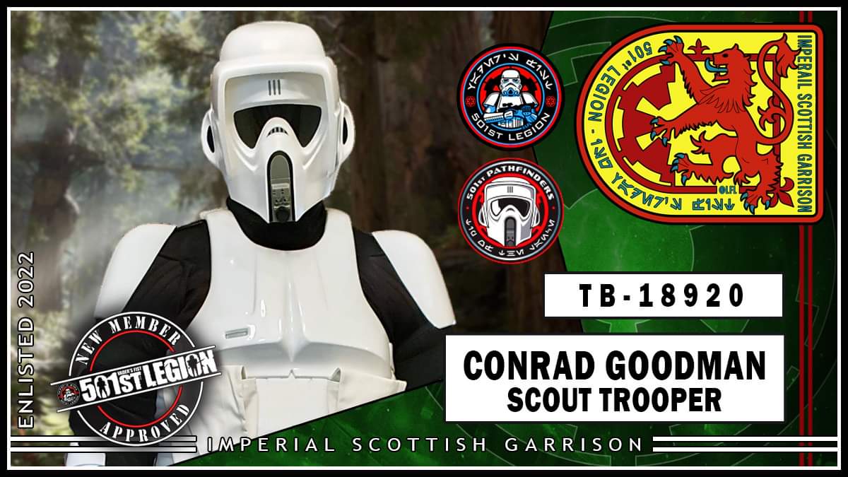🌳NEW RECRUIT!🌳
 
Our Scout numbers are growing! 

Welcome TB-18920! Tree dodging and teddy bear Combat lessons begin shortly! 🐻

Want to join us? Make a difference to the galaxy? 👉 501st.scot/join-us
Want us at your next event/charity event? 👉 501st.scot/request-an-app…