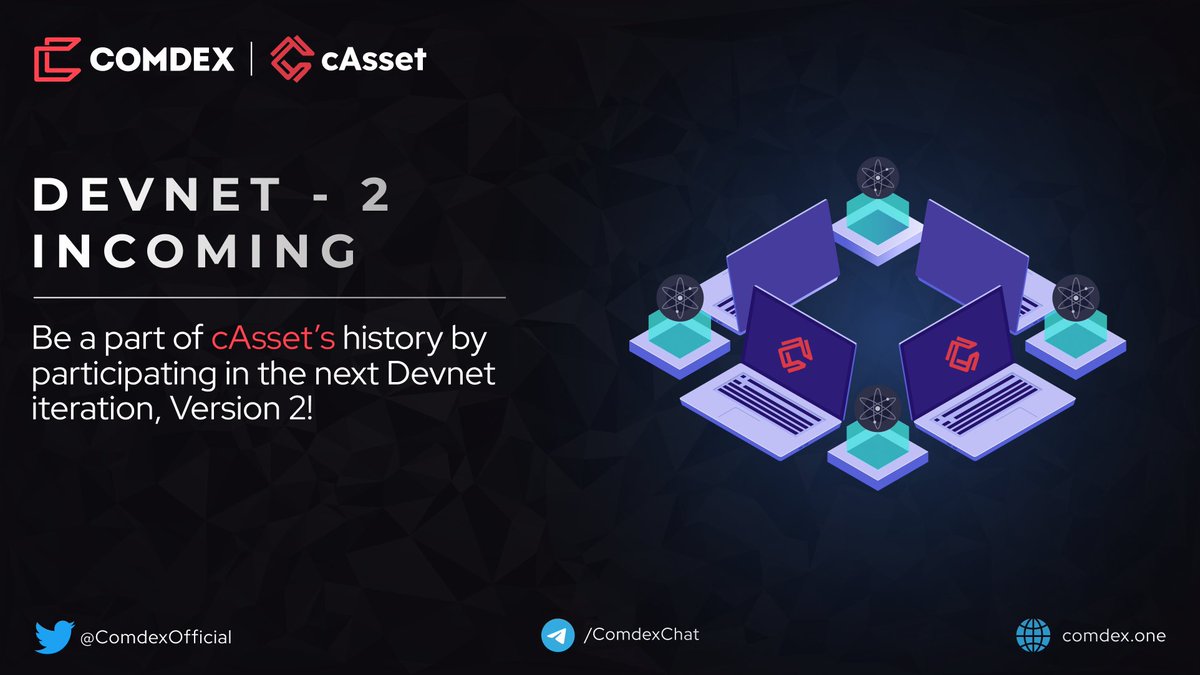 ComdexOfficial's tweet photo. 📢 After fixing all the bugs and adding some amazing features, we are now LIVE with our Devnet-2!
 
🔥People can now bring $ATOM, $OSMO, &amp; $LUNA faucets and use them on our cAsset app.
 
Visit Now👇
♦️ https://t.co/Otbgh4orJi   
♦️ https://t.co/UiQRYrxRT3 https://t.co/qNyfDtnpoY